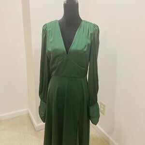Women's Sexy Deep V-neck Green Dress with Thigh Split